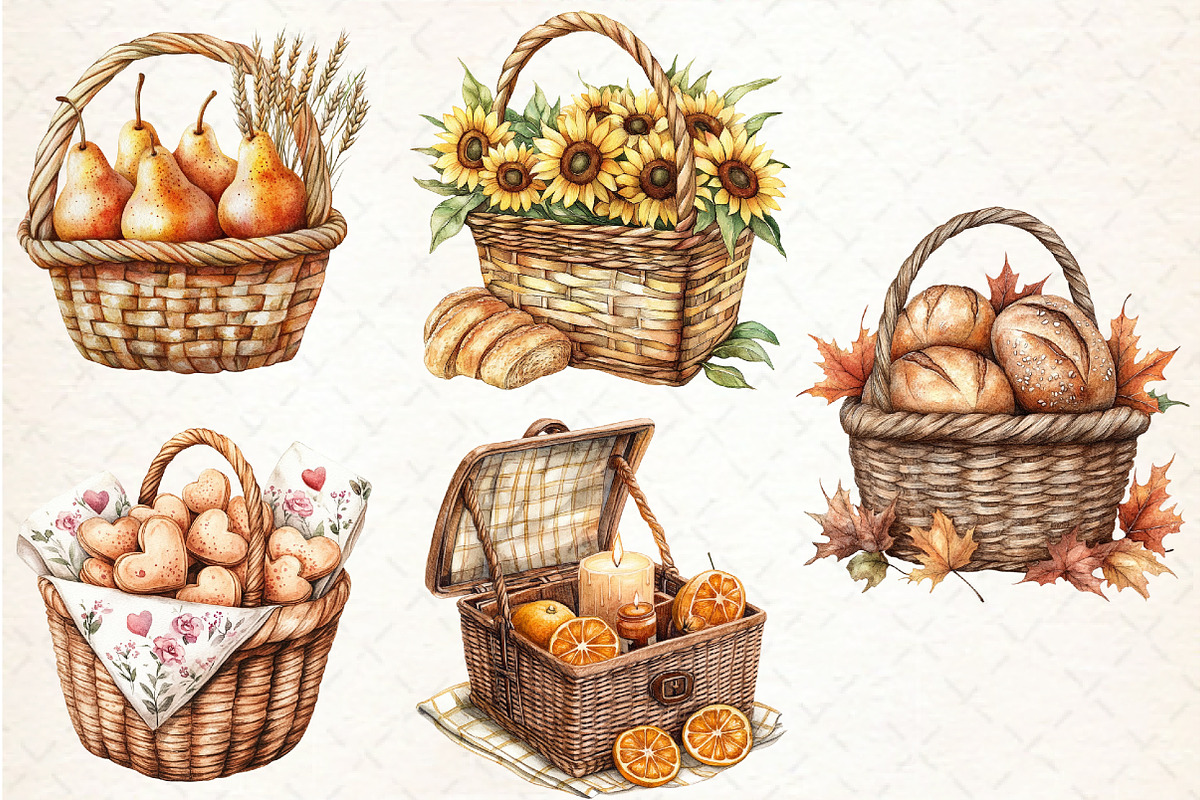 Picnic Basket in Fall Watercolor Cli, an Illustration by Libby Wishes (Photo 4 of 4)