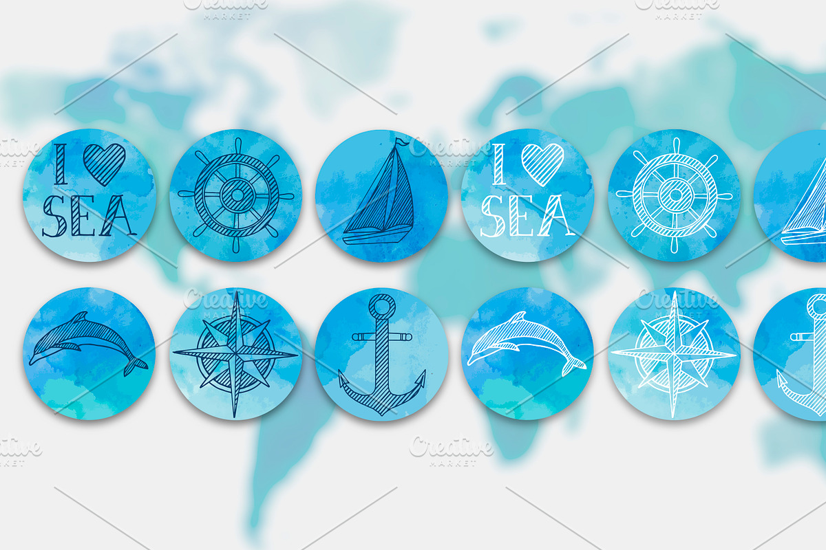 Watercolor World: map and icons, a Wallpaper Graphic by Fortuna Venit (Photo 2 of 6)