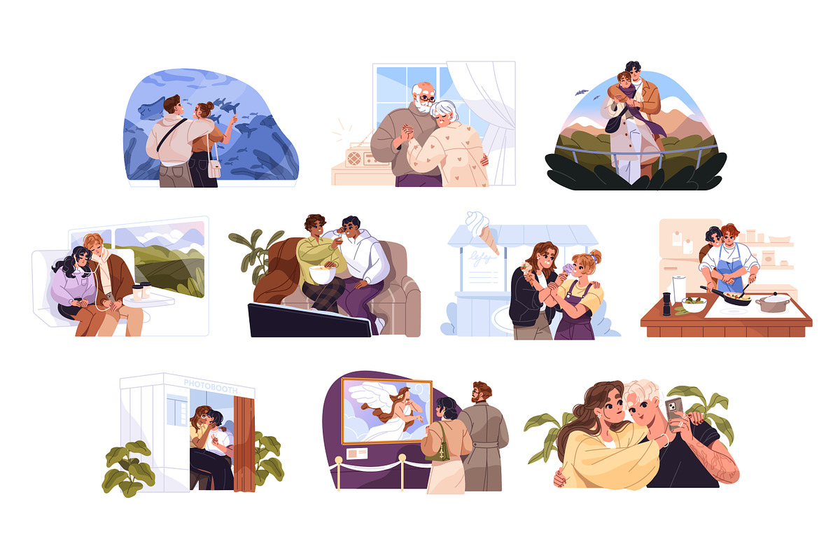 Love couples on romantic date set, a Person Illustration by PaperTrident (Photo 1 of 11)