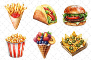 Watercolor Street Food Clipart PNG, an Illustration by Dream Creation (Thumbnail 5 of 7)