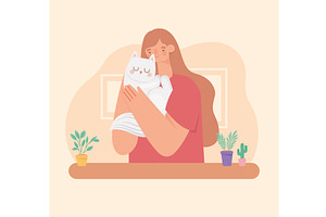 Woman Hugging Kitten