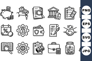 Line Art Finance Icons Bundle For Bu, an Illustration by designvectx
