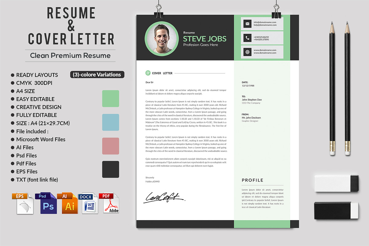 Clean & Bright CV  Resume Template, a Resume Template by graphicforest (Photo 3 of 9)
