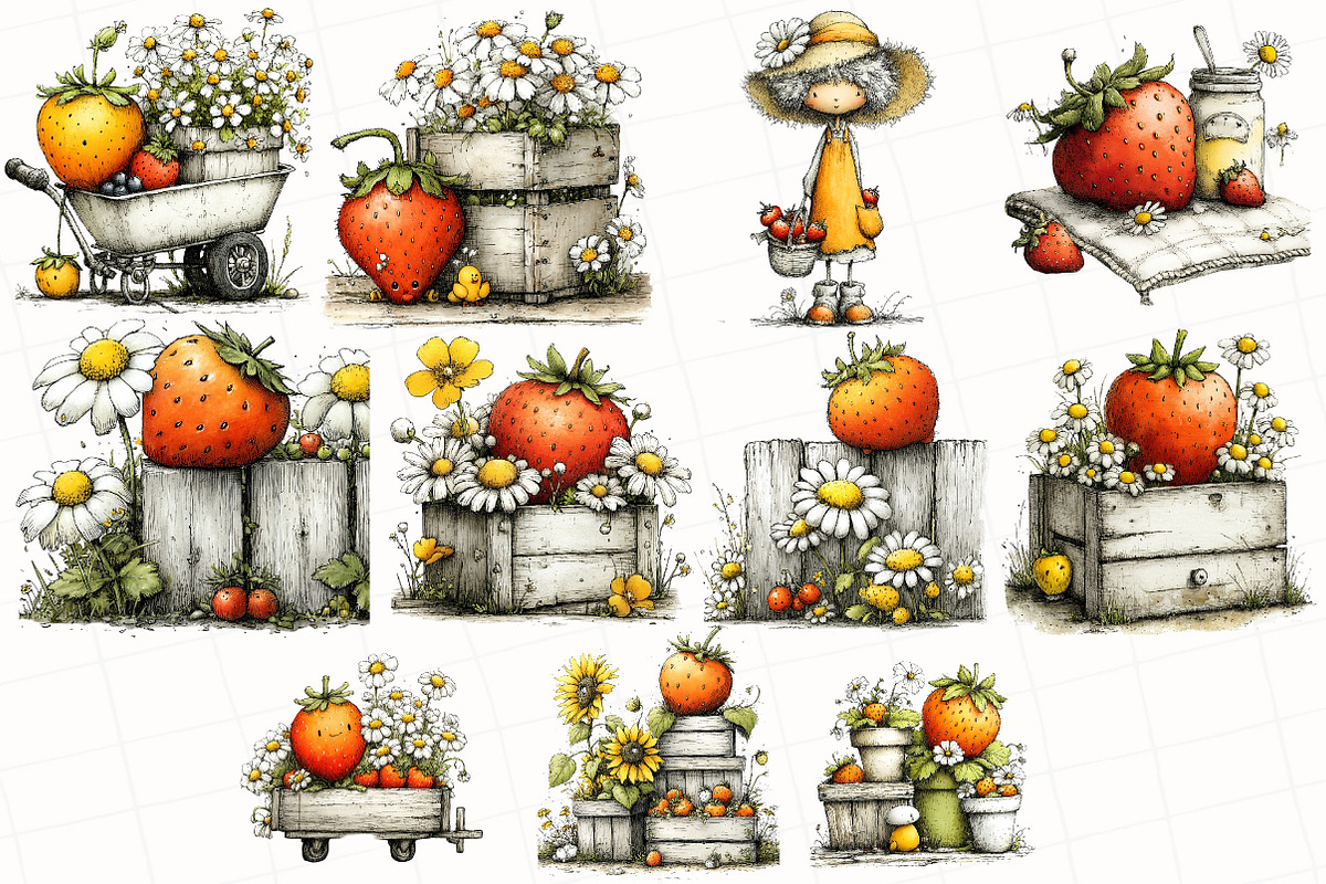 Whimsical Farm Strawberry Clipart, a Seasonal Illustration by OK Design (Photo 3 of 6)