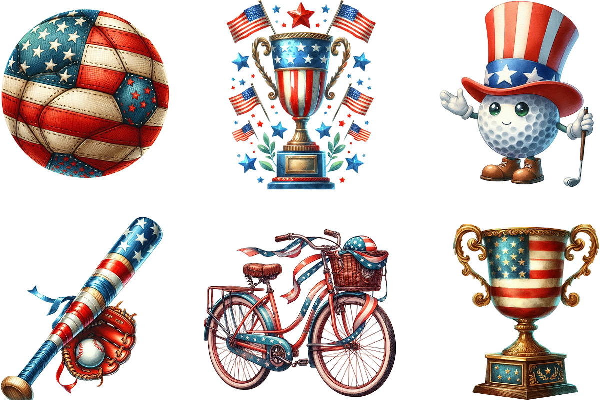 Patriotic Sports Elements Clipart, an Illustration by Designking (Photo 2 of 4)