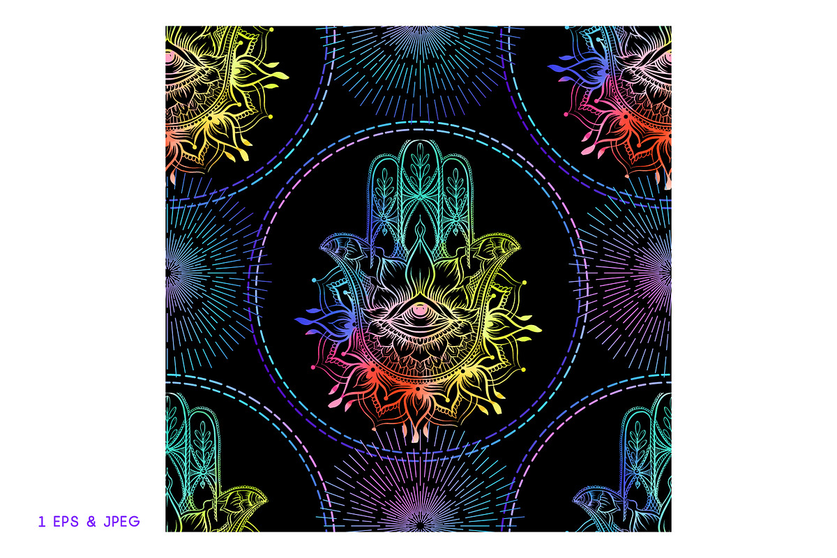 Neon Hamsa Seamless Pattern, a Pattern Graphic by Elen-Lane (Photo 2 of 2)