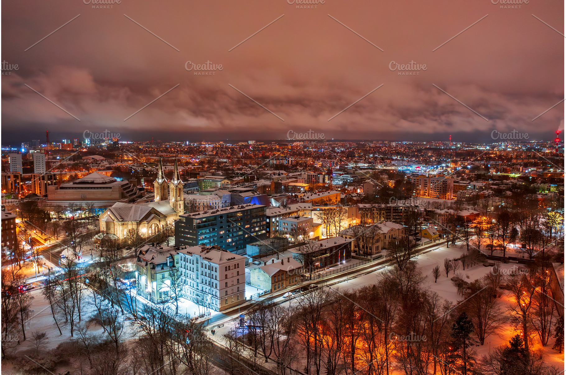 Aerial night View of Tallinn in, an Architecture Photo by Nature and travel