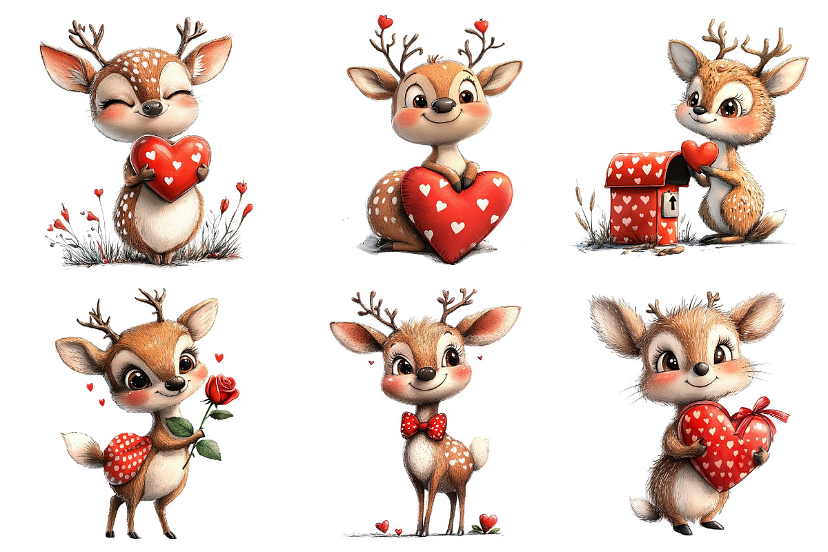 Valentine Cute Deer Clipart, an Illustration by Dream Creation (Photo 3 of 6)