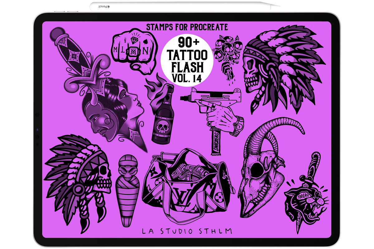 Tattoo Flash Vol. 14 - Stamp Set, a Brush Add-On by LA Studio Sthlm (Photo 2 of 6)
