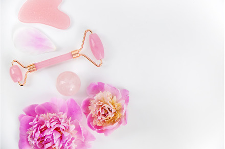 Pink flowers on white background spa, a Beauty & Fashion Photo by yanadjana