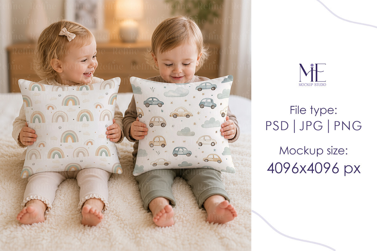 Kids Square Pillow Cushion Mockup, a Household Mockup by Mie Mockup Studio (Photo 4 of 5)