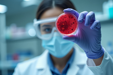 Microbiologist in laboratory examini, a Health & Medical Photo by angellodeco