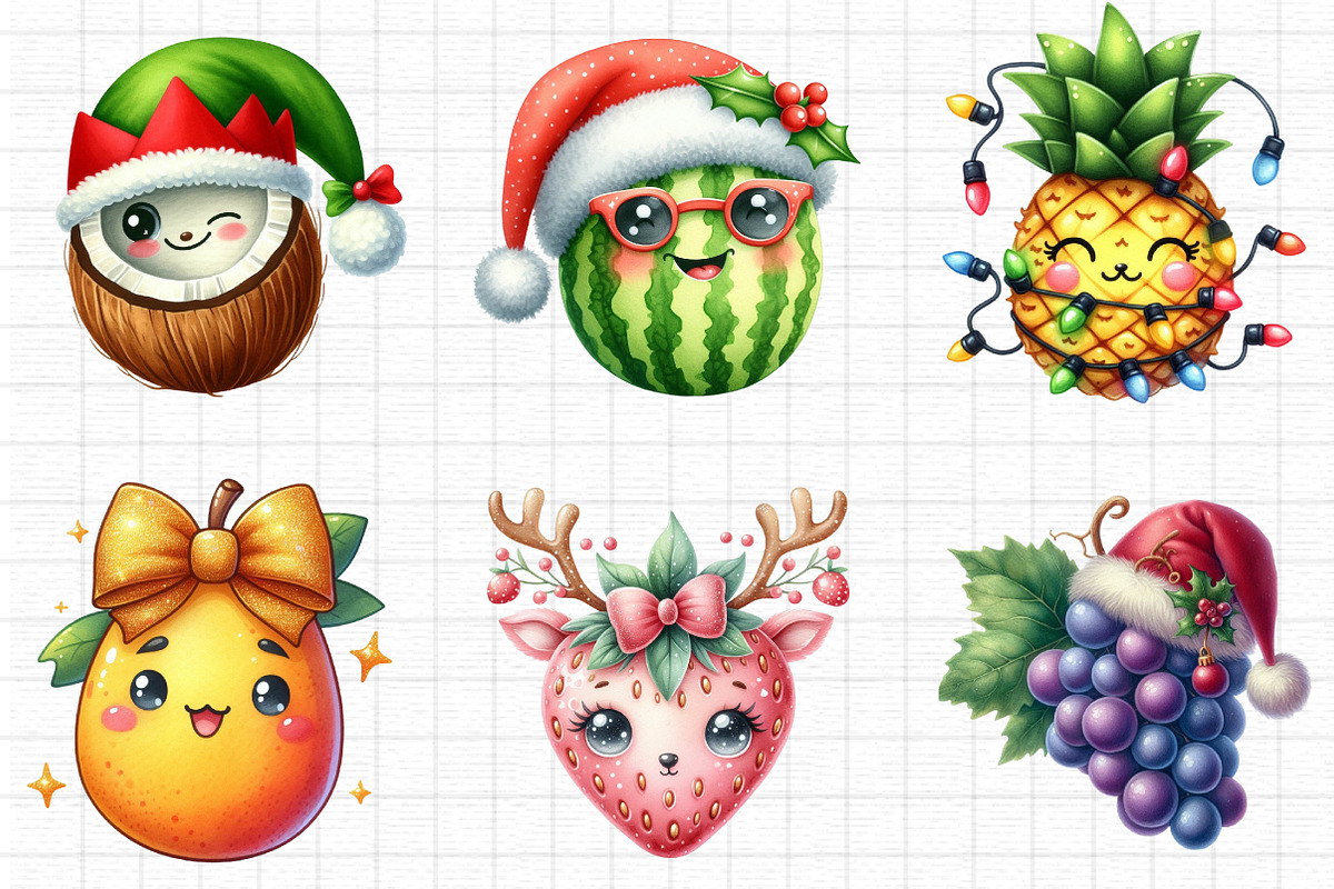 Christmas Kawaii Fruits Sublimation, a Seasonal Illustration by Daily ...