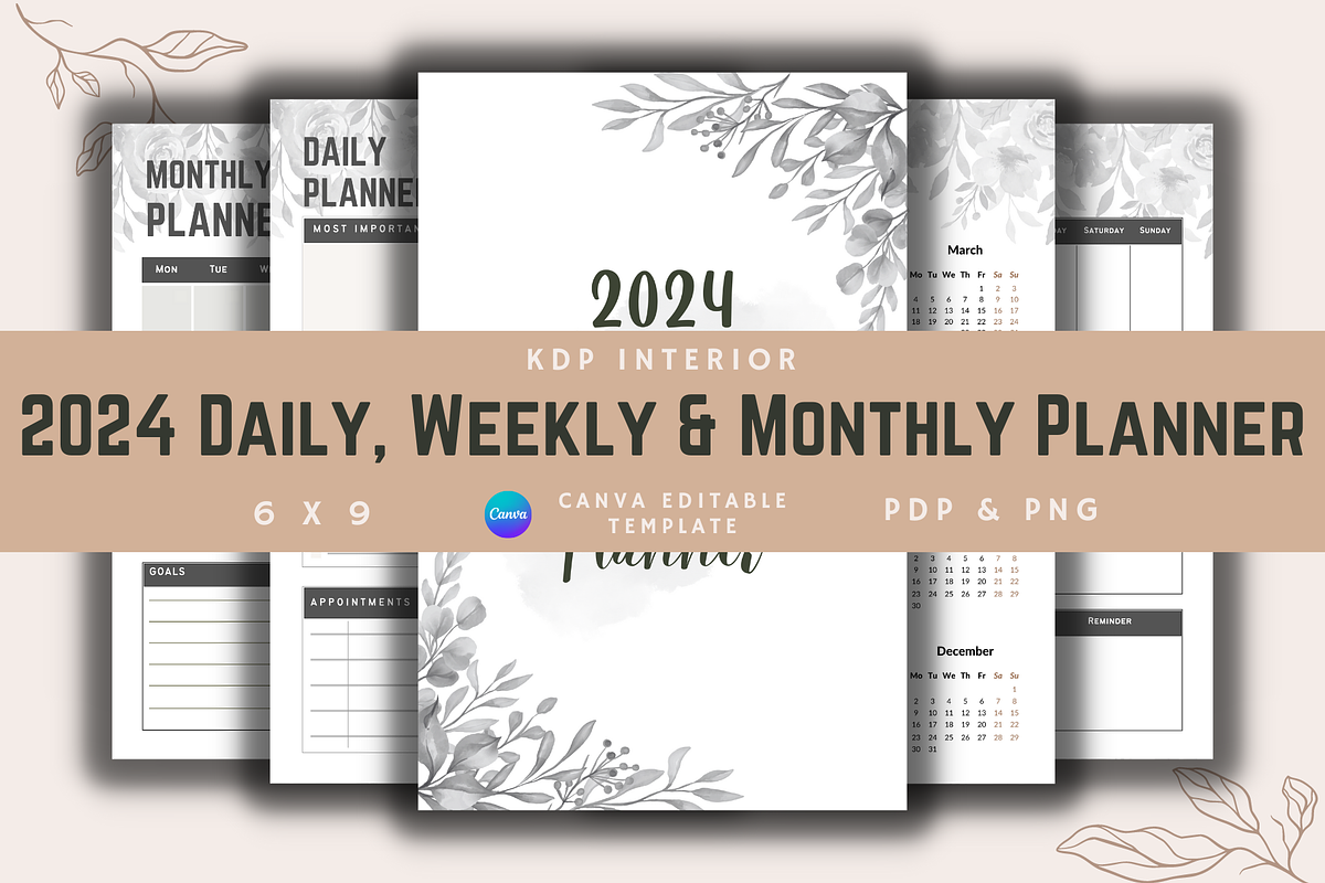 2024 Daily, Weekly & Monthly Planner, a Templates & Theme by KDPISH (Photo 1 of 5)