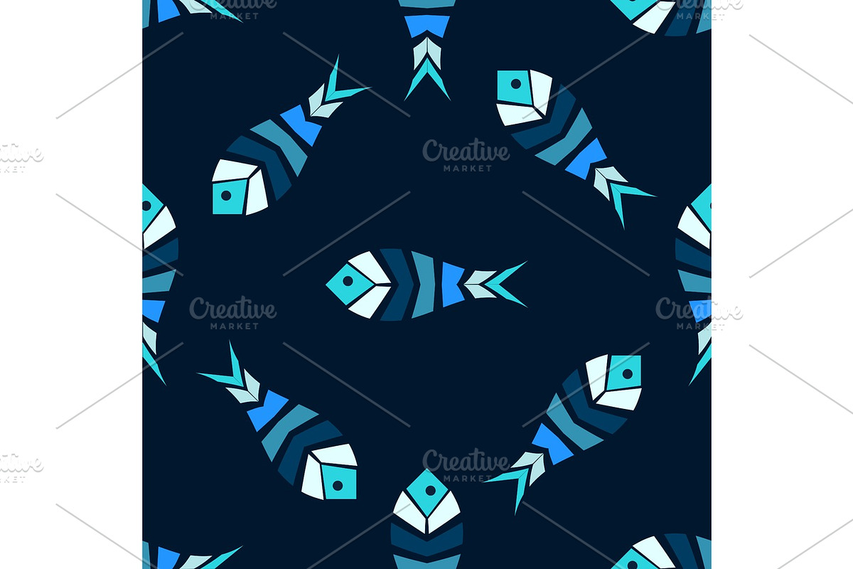 Mosaic fish vector seamless pattern, an Animal Illustration by kozyrevaelena