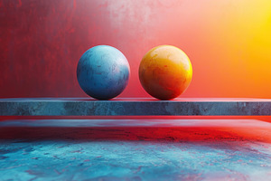 Colorful Abstract Spheres on Minimal Platform With Warm Gradient, a Background Photo by José Manuel Gelpi