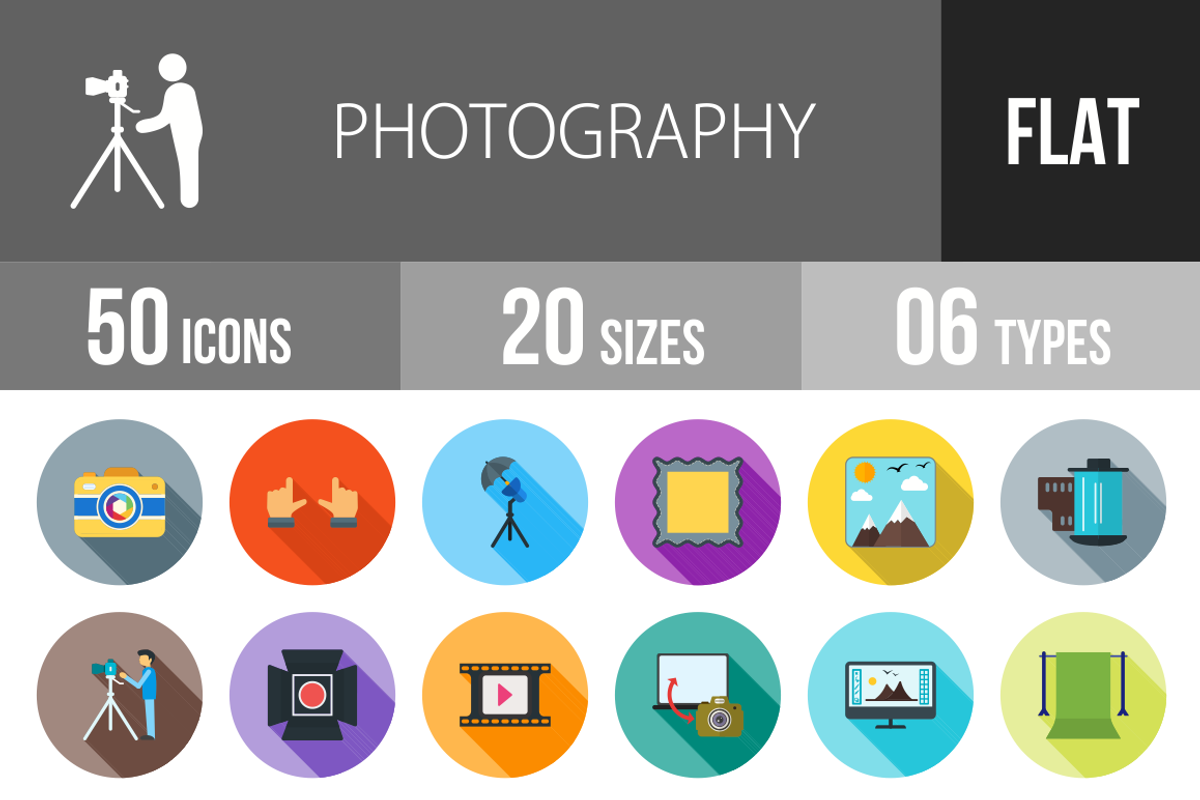 50 Photography Flat Shadowed Icons preview 4