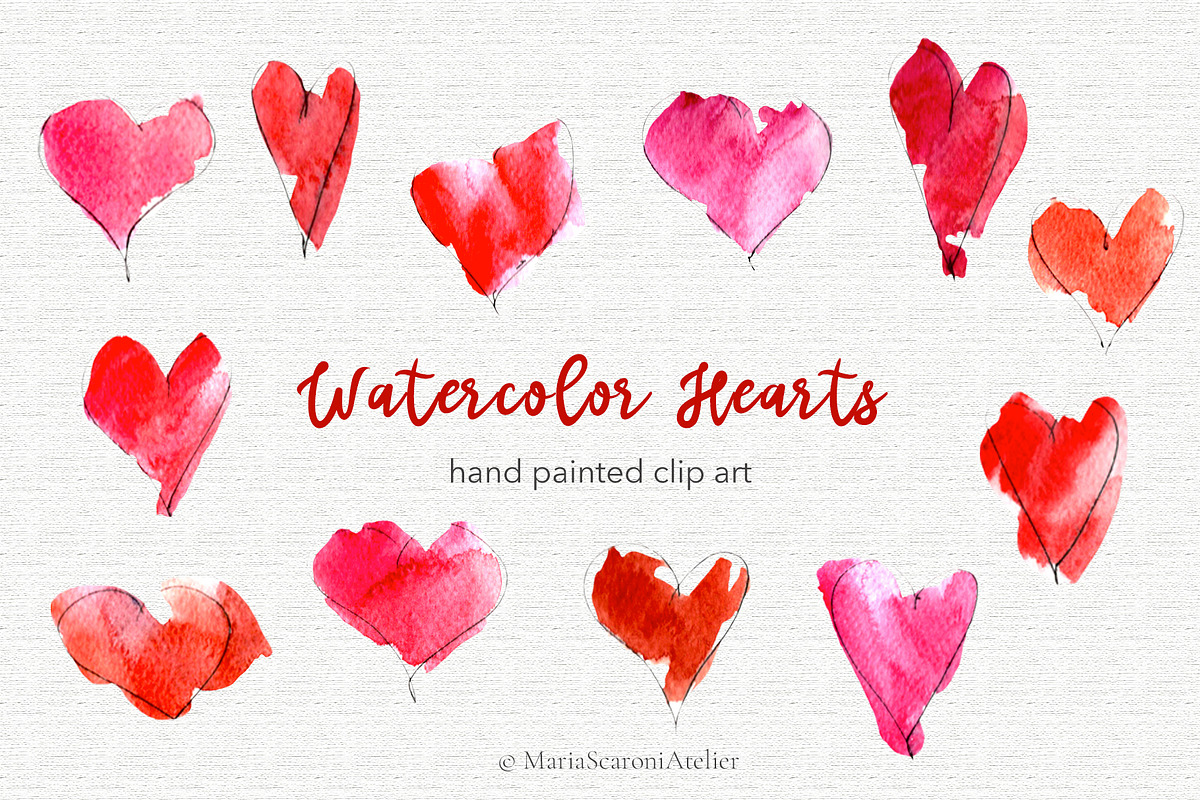 Watercolor Hearts, a Decorative Illustration by MariaScaroniAtelier (Photo 1 of 6)