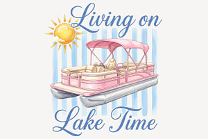 Lake Time Pontoon Boat PNG, a Seasonal Illustration by Sublimation Artist