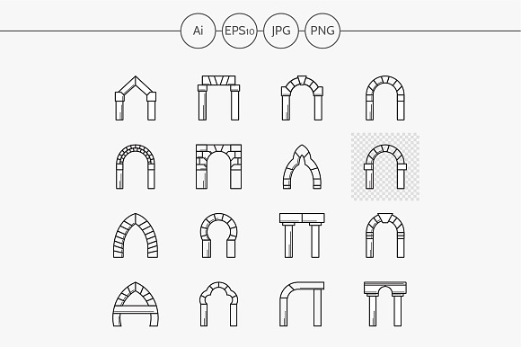 Arch flat line vector icons set preview 2