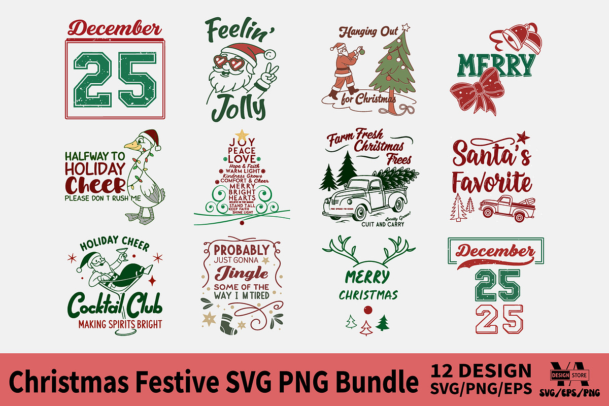 Christmas Festive SVG PNG Bundle, an Object Illustration by Ya_ Design Store (Photo 1 of 13)