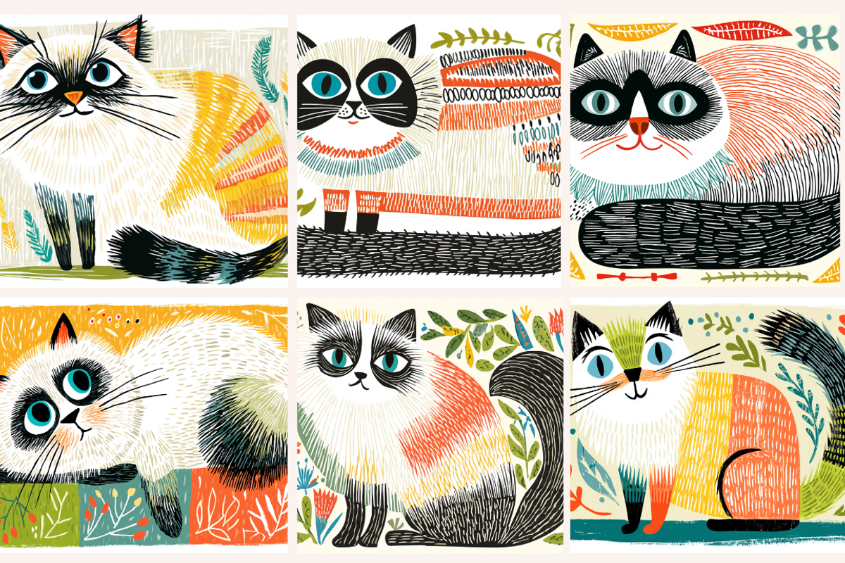 Scandi Folk Art Cat Illustrations, an Animal Illustration by PrintHaven Designs (Photo 5 of 8)