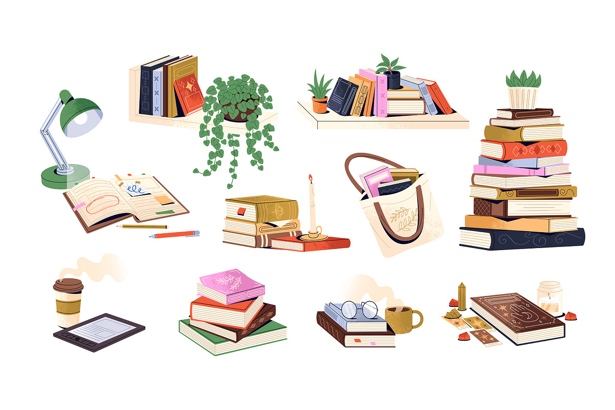 Book piles for reading set + posters, an Object Illustration by PaperTrident (Photo 2 of 5)