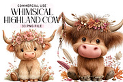 Whimsical Highland Cow Clipart PNG, a Seasonal Illustration by Daily.Designs (Thumbnail 1 of 5)