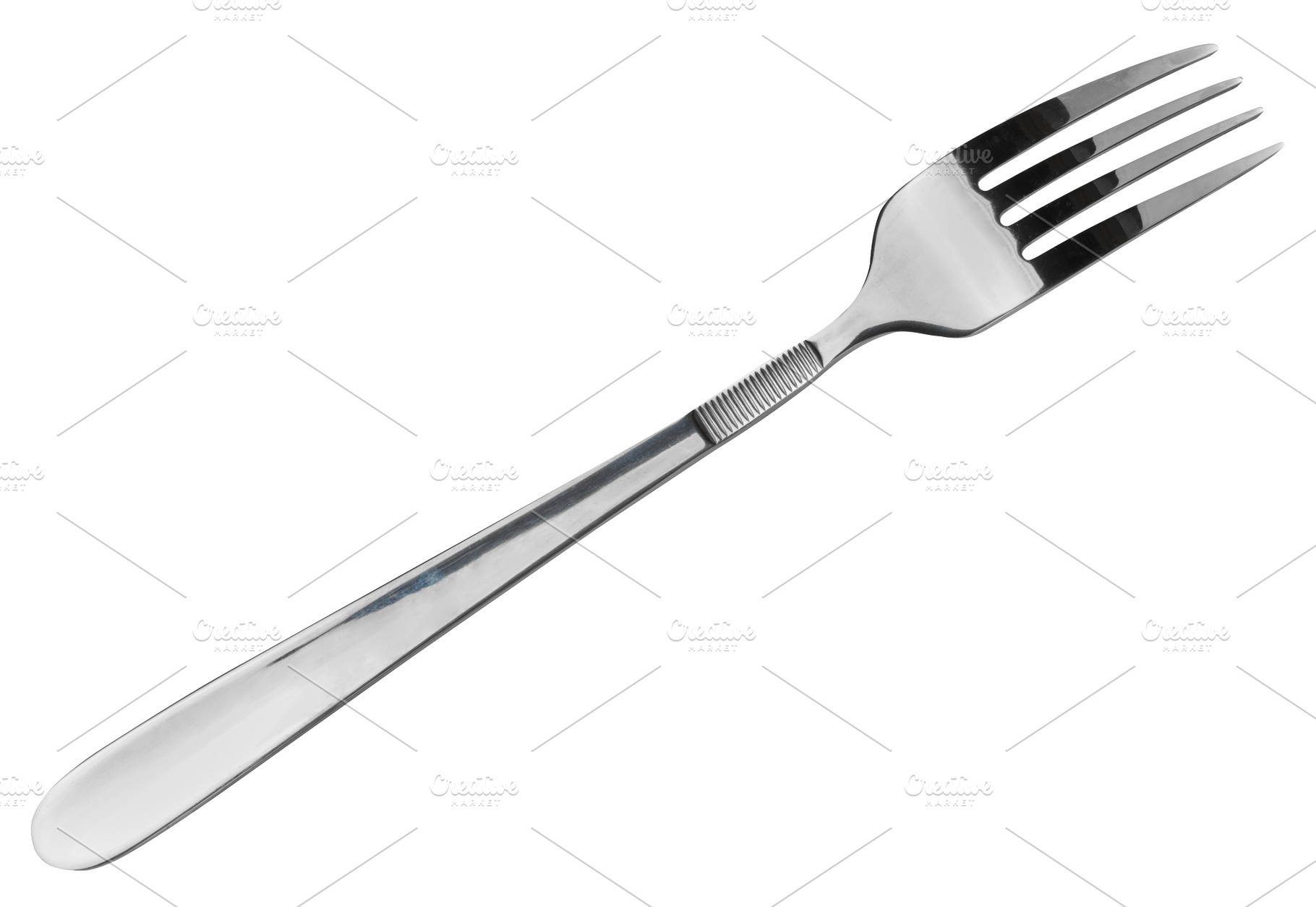 New stainless steel fork on a white isolated background, a Food & Drink Photo by ndanko