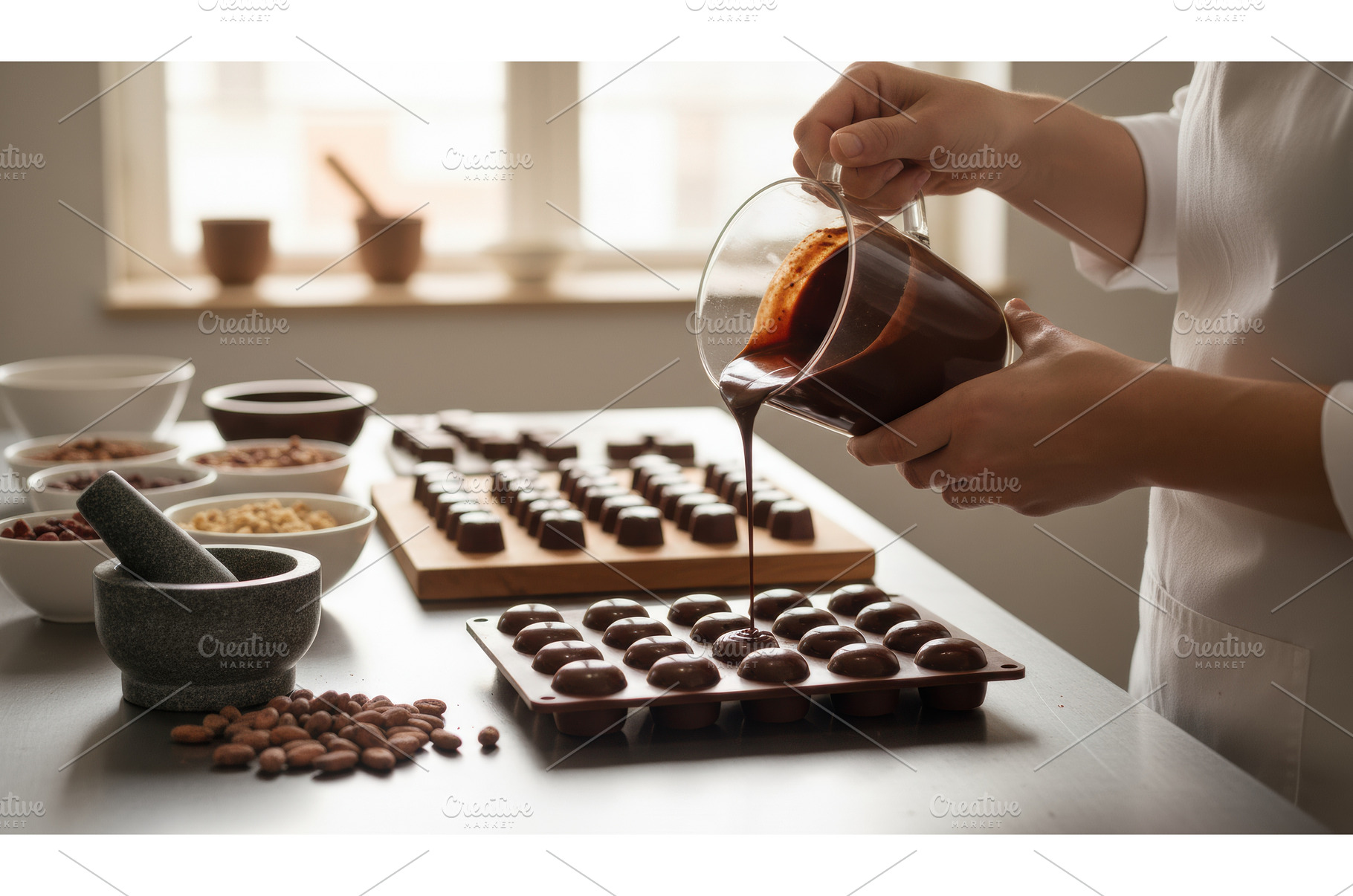 Confectioner carefully pours melted, a Person Photo by Igor Tichonow