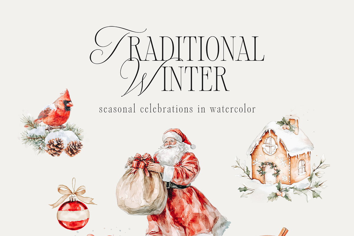 Traditional Winter - Watercolor Set, a Seasonal Illustration by studioequinox (Photo 8 of 9)