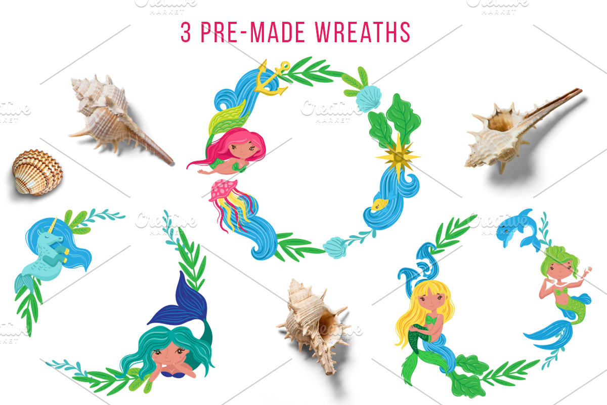 Mermaids - magic vector set, an Animal Illustration by Beauty Drops (Photo 7 of 12)