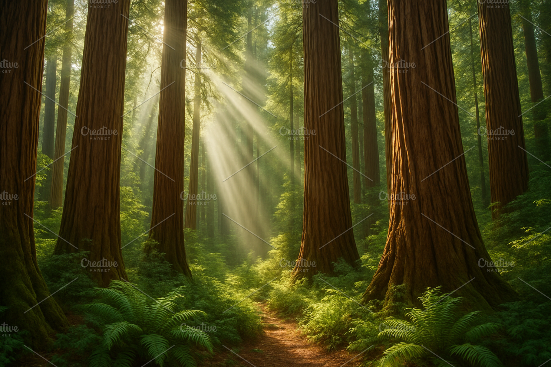 Sunlight Through Giant Redwood Trees, a Nature Photo by Design_Planet