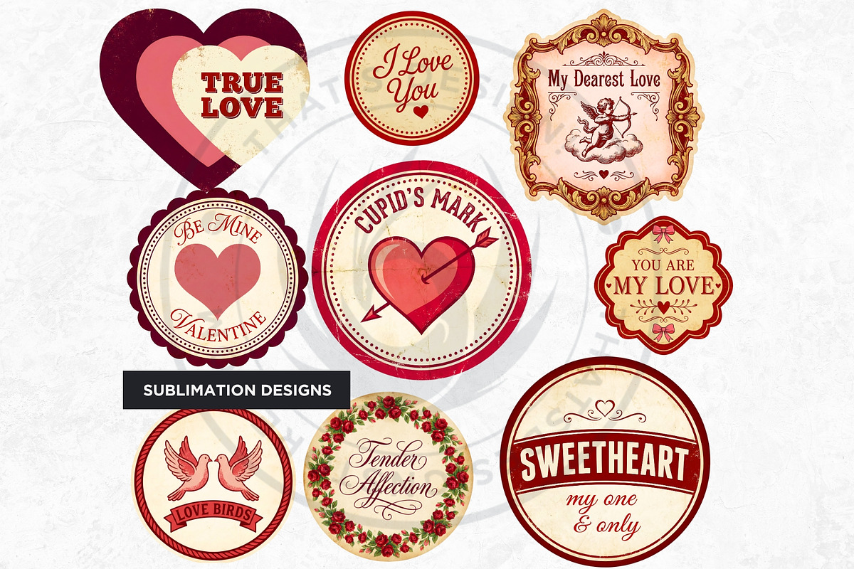 Vintage Valentines Day Labels PNG, a Seasonal Illustration by ThatsDesignArt (Photo 8 of 9)