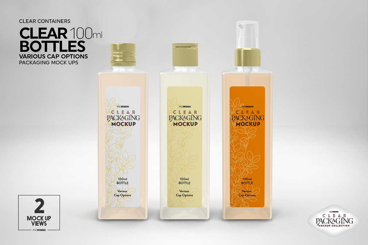 Clear 100ml PET Bottles Mockup, a Packaging Mockup by INCDesign (Photo 4 of 10)