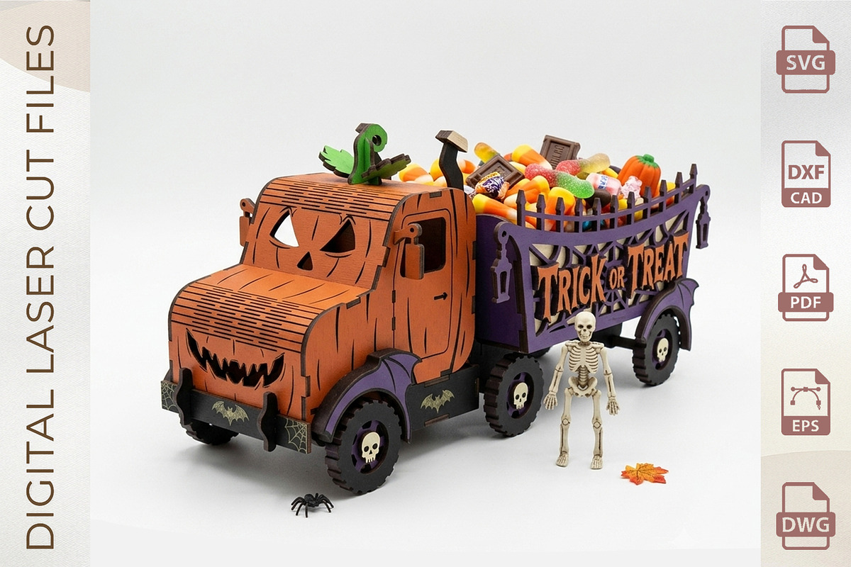 Pumpkin Candy Truck Laser Cut, an Object Graphic by WoodoraCut (Photo 1 of 9)