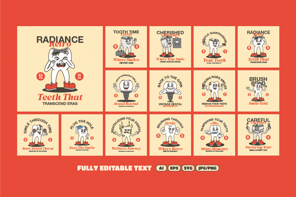 Retro Dental Mascot Illustration, a Healthcare Illustration by Decoconio Design (Photo 2 of 8)