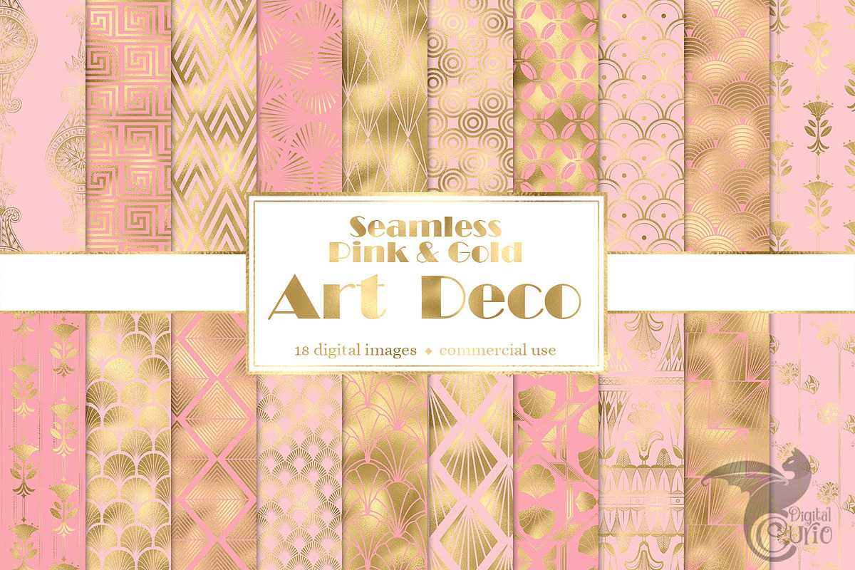 Pink and Gold Art Deco Digital Paper, a Pattern Graphic by Digital Curio