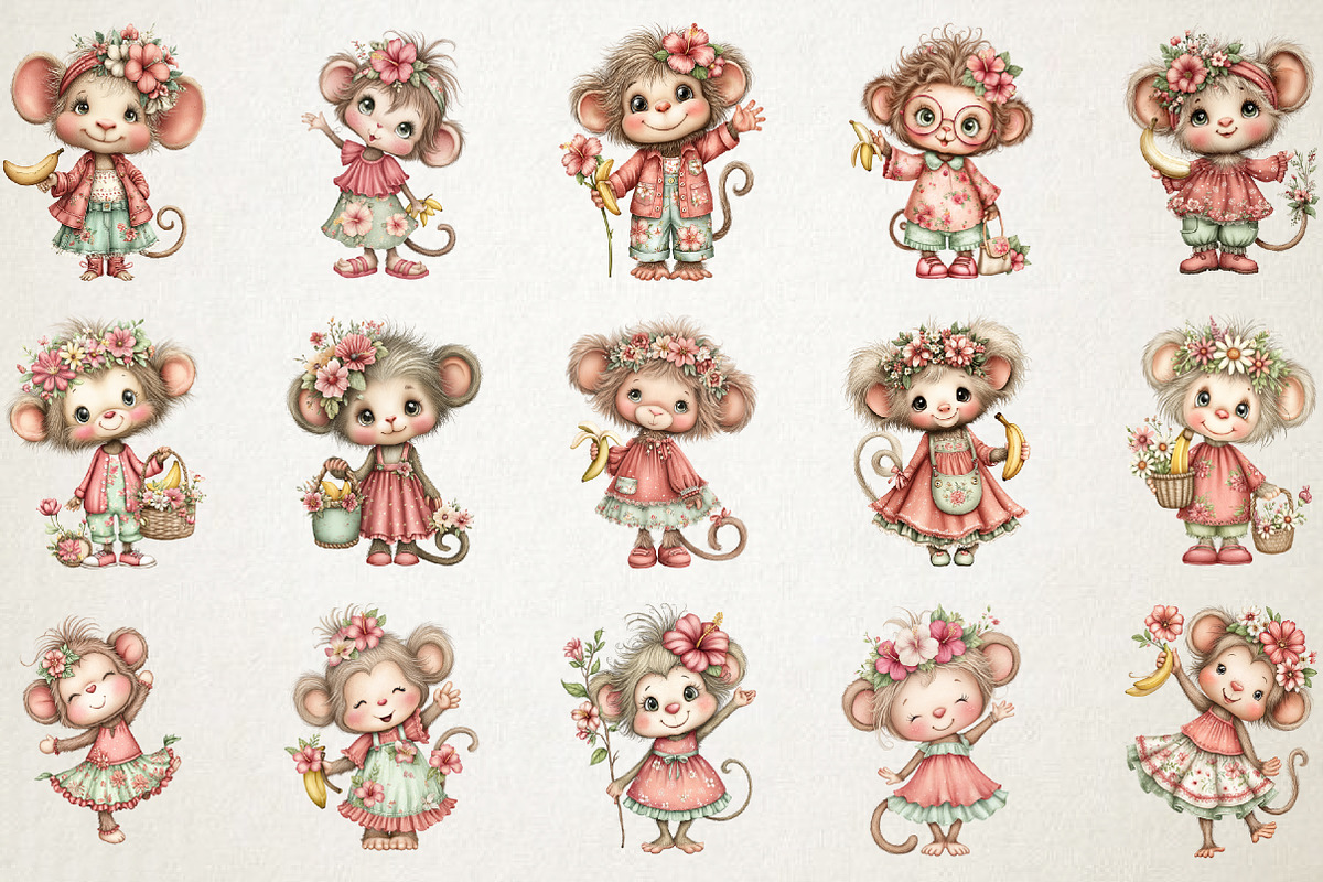 Quirky Monkey Mama Banana Clipart, an Animal Illustration by RobertsArt (Photo 4 of 5)