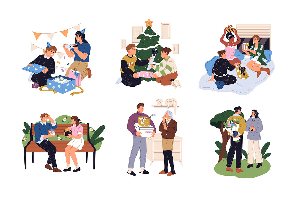 People exchange gifts, presents set, a Person Illustration by PaperTrident (Photo 1 of 7)