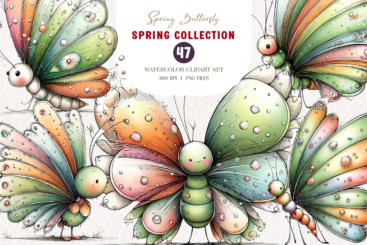 Whimsical Spring Butterfly Clipart, an Illustration by CreationArt (Photo 1 of 7)
