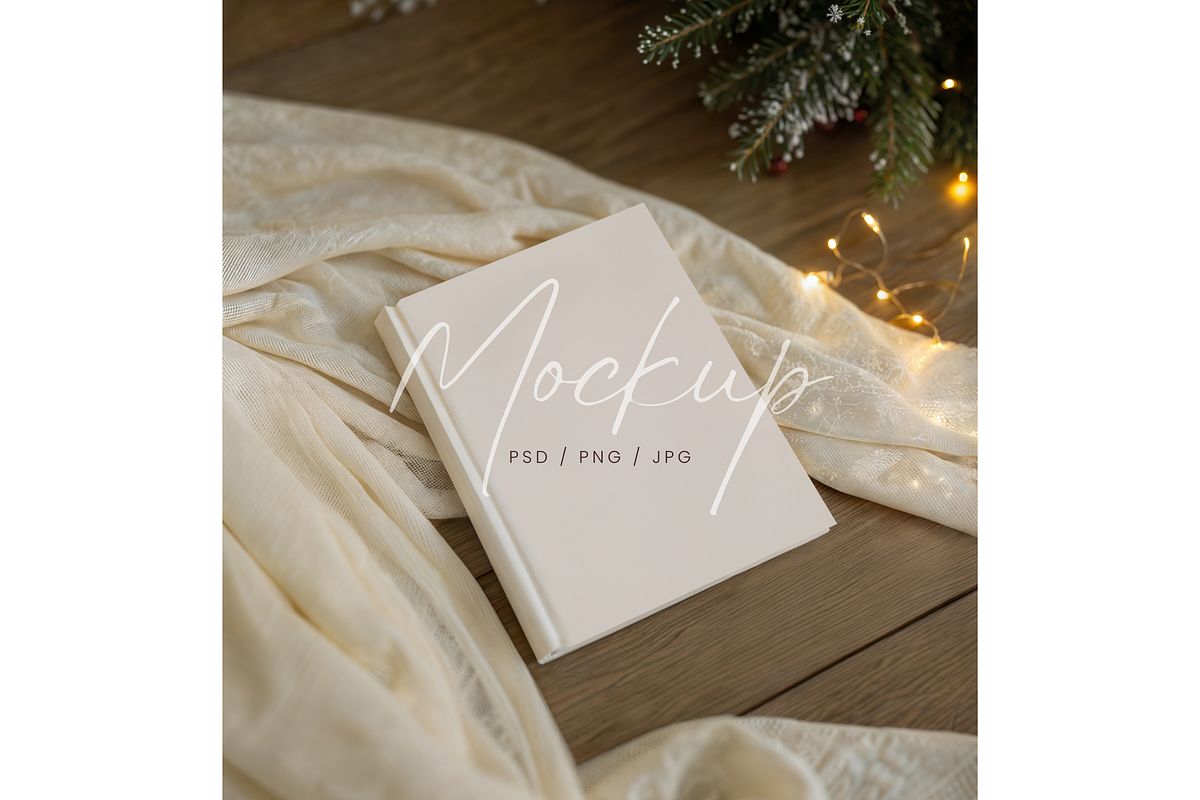 Cozy Winter Book Mockup with Decor, a Product Mockup by TatiMockup (Photo 1 of 3)