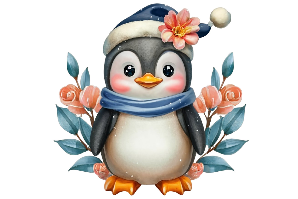 Watercolor Winter Penguin Flower, an Illustration by CraftArtStudio (Photo 4 of 4)
