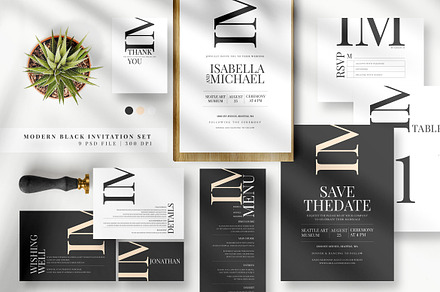 Modern Black Invitation Set, an Invitation Template by Azka Creative