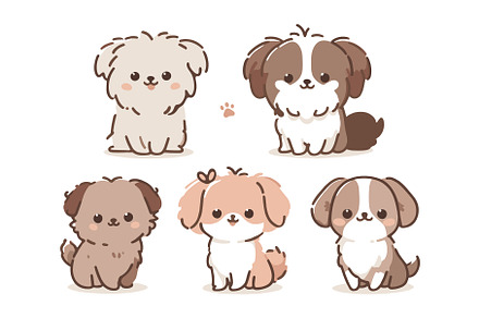 Five cute cartoon dogs in various, an Animal Illustration by Vectorstockersland