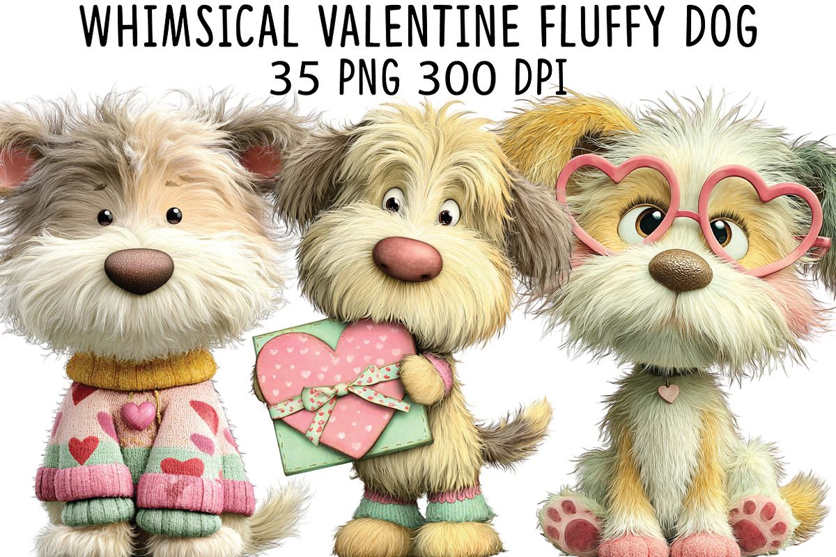 Whimsical Valentine Fluffy Dog PNG, an Illustration by CraftArtStudio (Photo 1 of 6)
