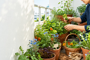 Foraging garden on a home balcony wi, a Photo by Dvoevnore photos