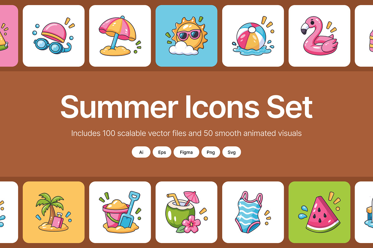 150 Summer Flat Icons Bundle, an Emoji Icon by Vectors Market (Photo 1 of 12)
