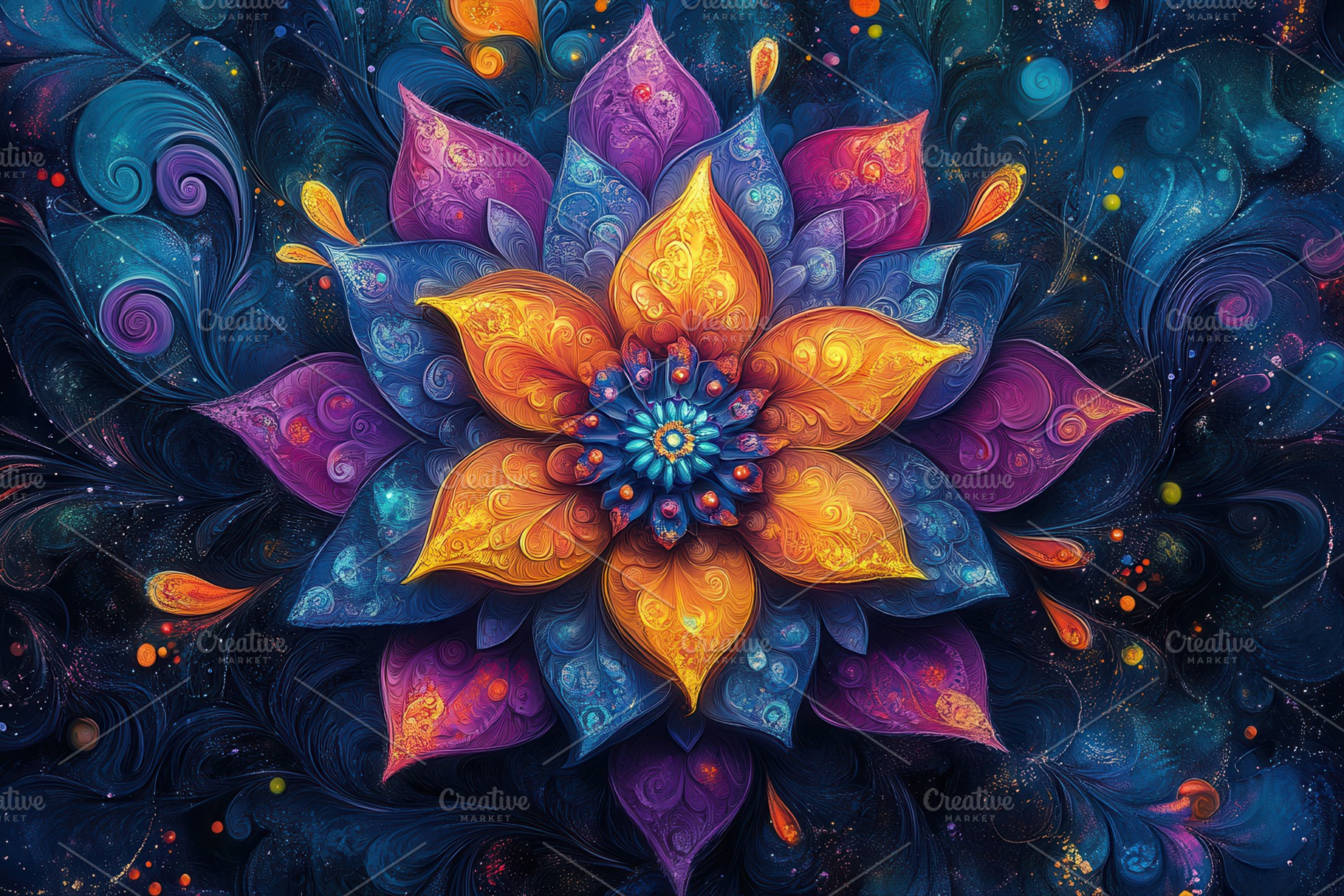 Colorful abstract flower design with, a Photo by Tanuart