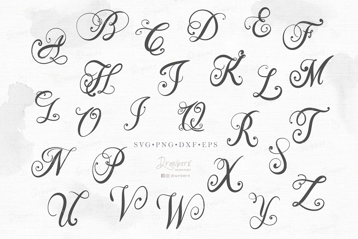 Fancy Script Monogram svg cut 107, an Object Graphic by Drawberx (Photo 2 of 9)